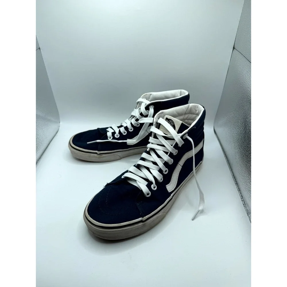 VANS Sk8-Hi Mens 7.5 Sneaker Navy Blue Canvas‎ High Top Lace Up Skateboard Shoes